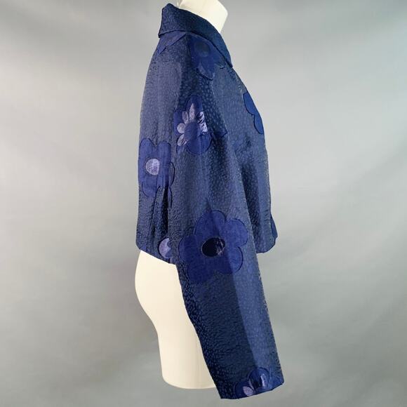 BAUM UND PFERDGARTEN Size M Navy Blue Jacquard Floral One Pocket Shirt Jacket - Picture 3 of 7